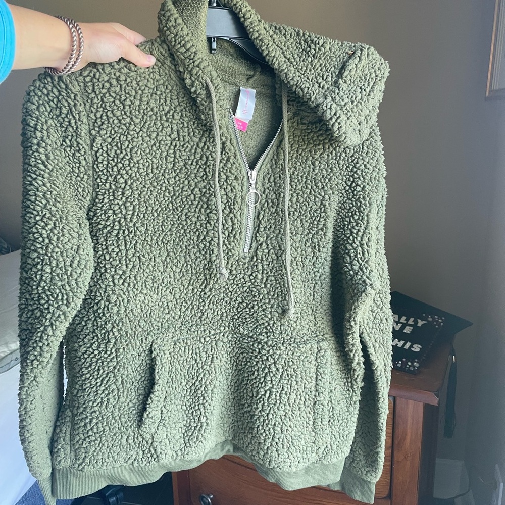 Cozy Olive Green Sherpa Hoodie
